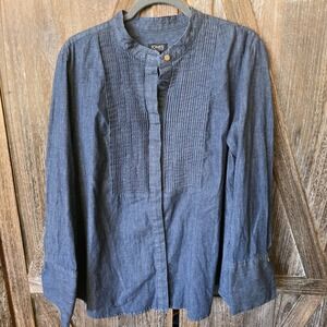 Jones‎ New York Shirt Women's Size XL Dark Denim Tunic Button Up Pleated Stretch